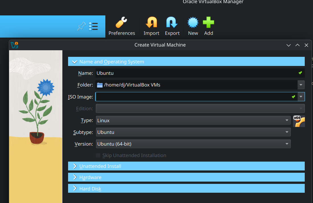 virtualbox new button