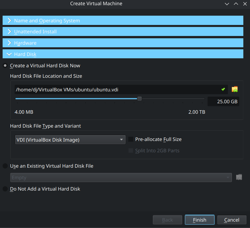 virtualbox type of virtual hard disk